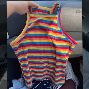 Milumia Girl's Casual Rainbow Striped Ribbed Knit Cami Halter Camisole Top
